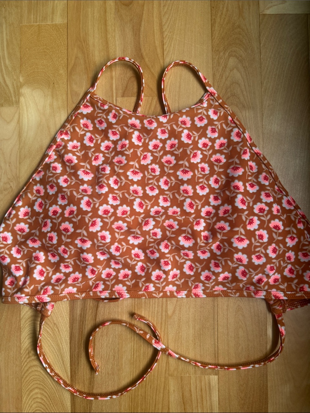 aerie halter Orange Floral-Strap Bikini Top size Large
